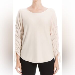 Max Studio Nordstrom Heather Oatmeal Ruched Sleeve Knit Sweater Size Large